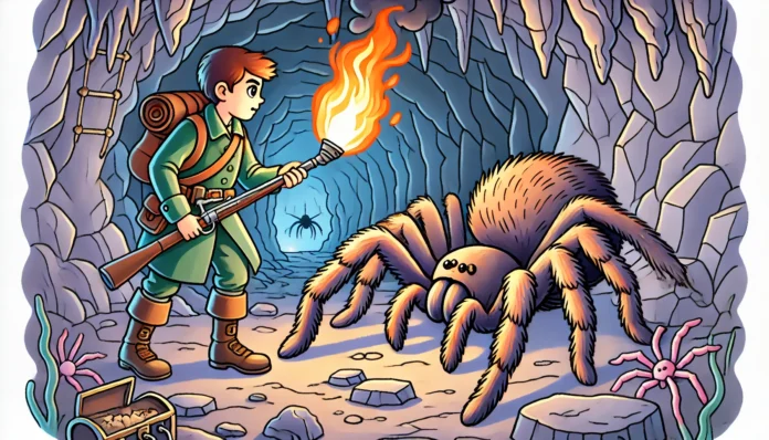 color page for soldier and spider in cave printable free